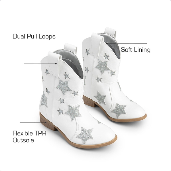 Kids Chic Glitter Western Boots - WHITE - 2